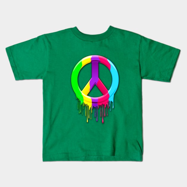 Peace Symbol Dripping Rainbow Paint Kids T-Shirt by BluedarkArt